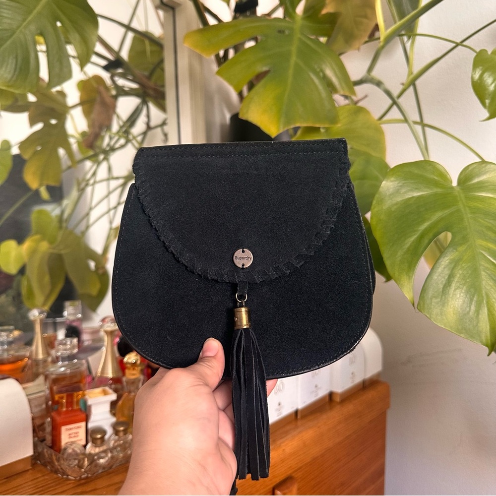 Superdry Black Suede Tassel Crossbody Bag